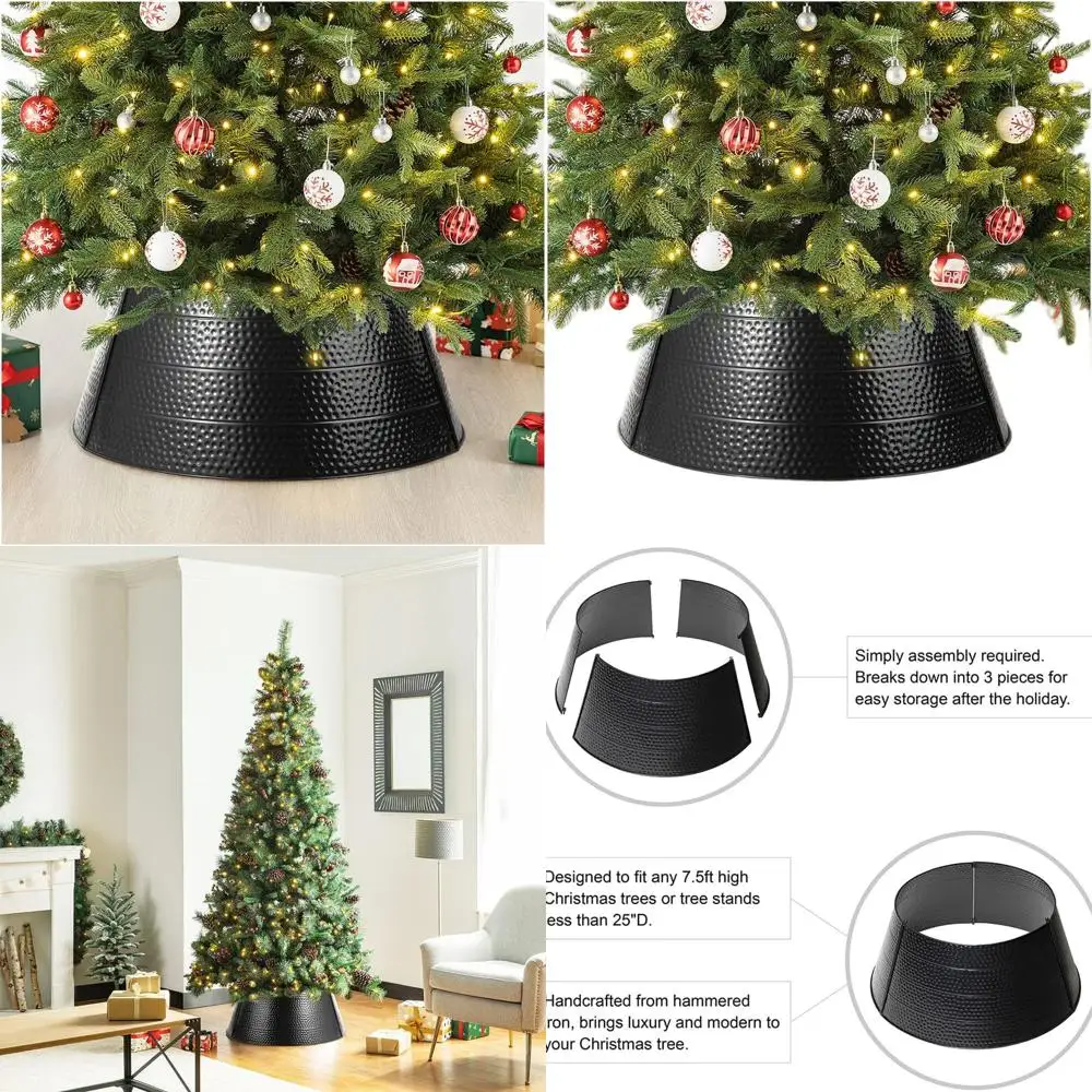 

Hammered Black Metal 26 Christmas Tree Collar, Decorative Base Cover for Festive Tree Decoration