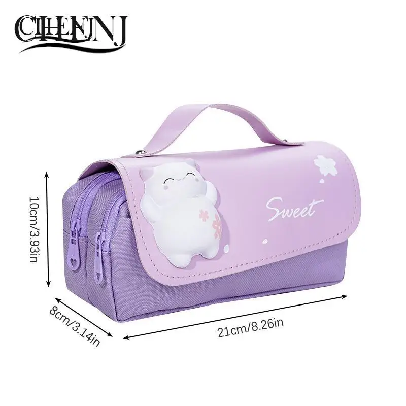 Cute Cat Decompression Pencil Case Big Pencil Box Portable Girl Pen Bag Double Layer School Pouch Kawaii Stationery Pencil Cases