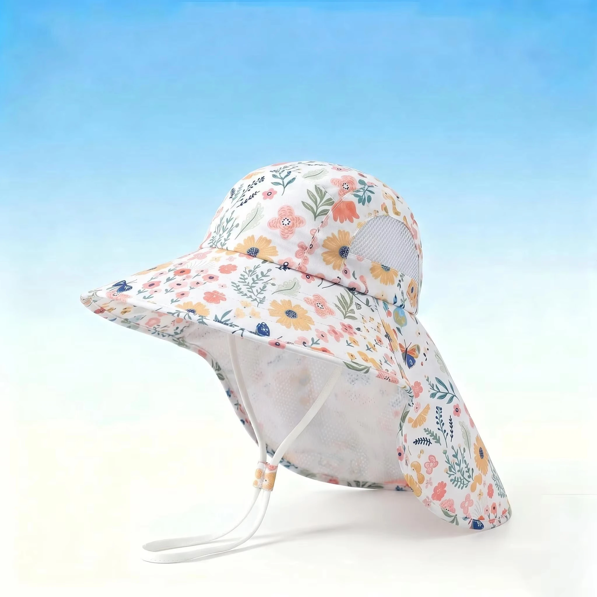 Children's cartoon pattern sun hat with brim for boys and girls, summer sun protection and shade fishing hat