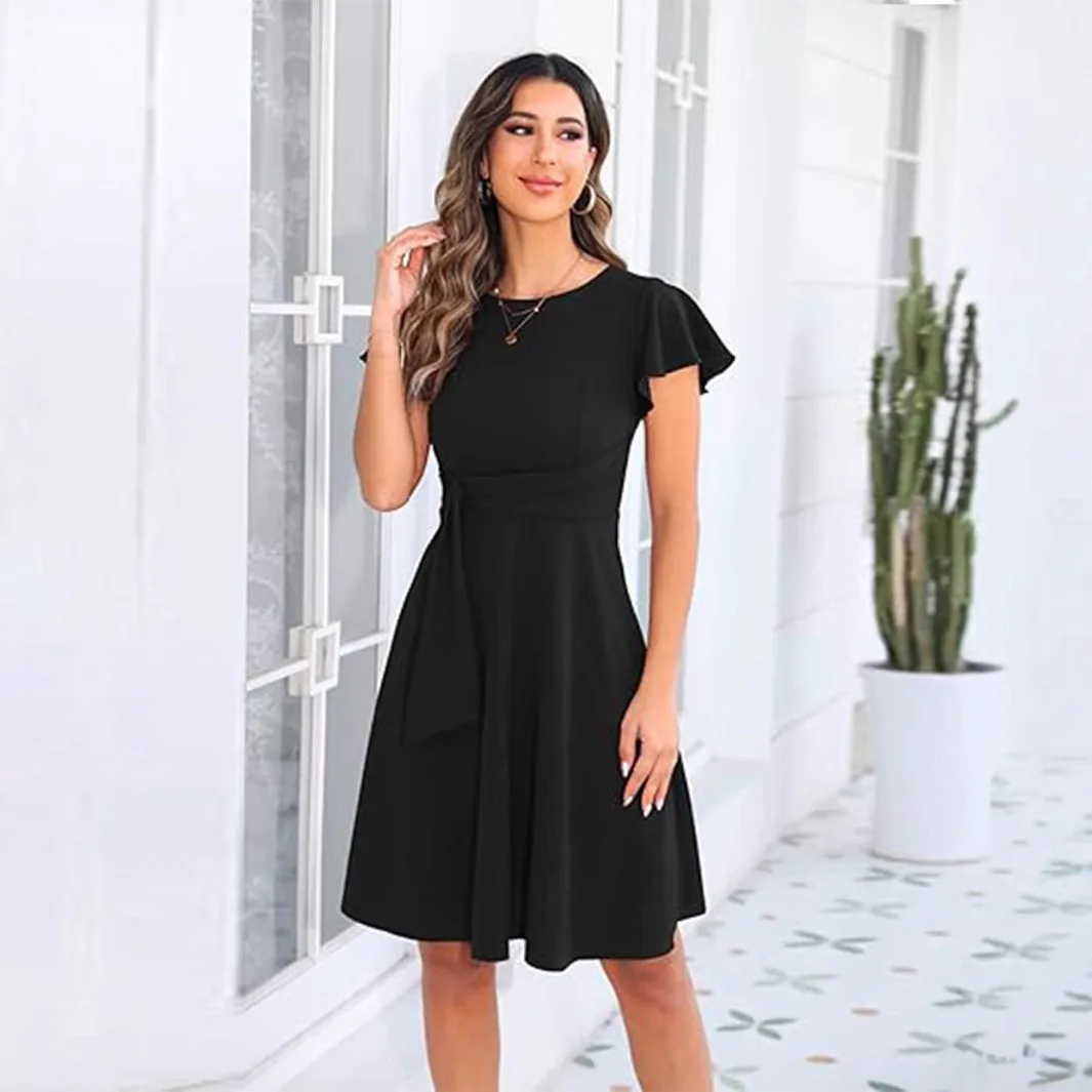 

Новое женское платье Xiyin, весна-лето, однотонное платье с короткими рукавами, простое короткое платье, летнее платье, халат, женское платье