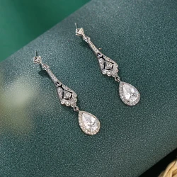 Prata Longo Bridal Dangle Brinco, Tear Drop para Casamento