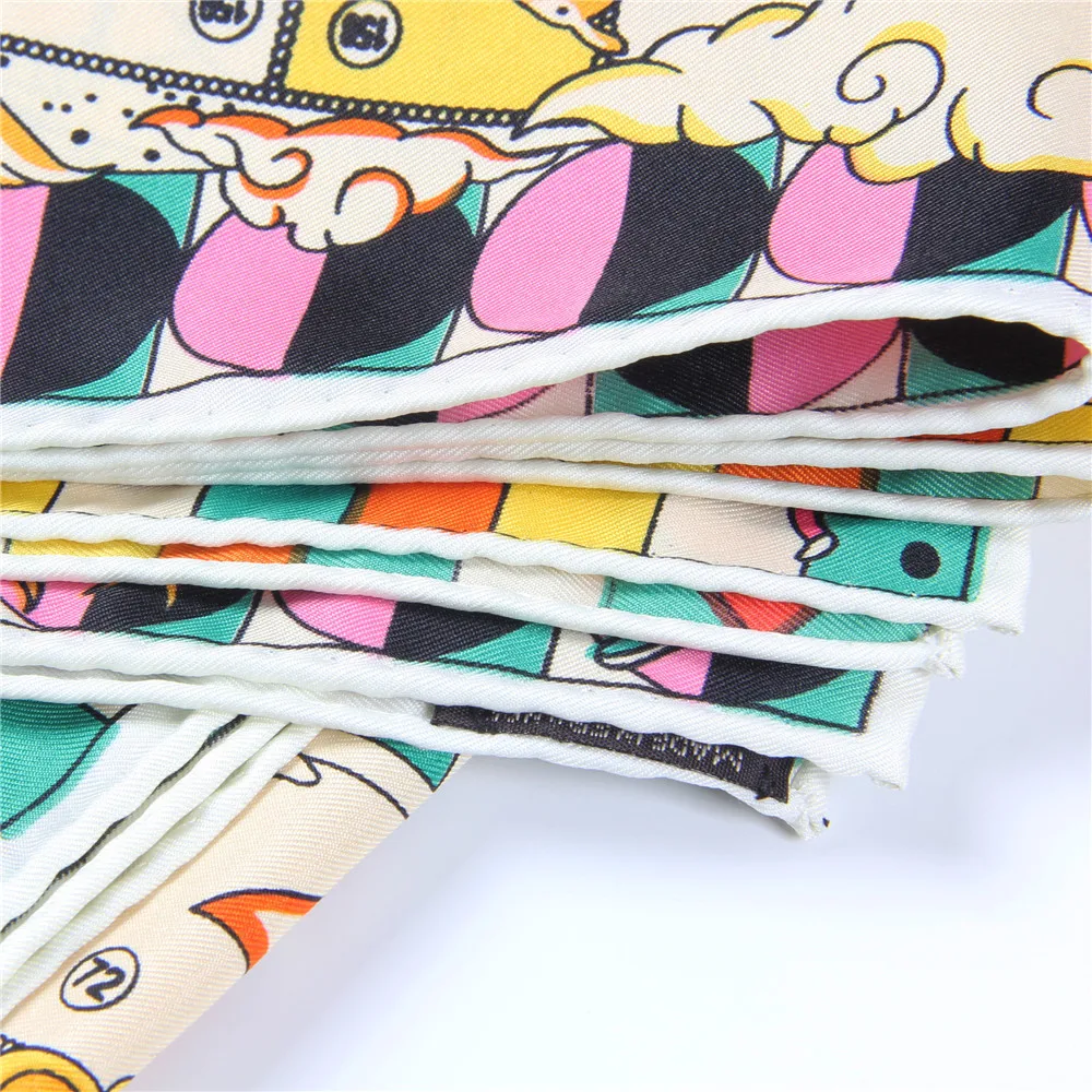 Manueller handgerollter Twill-Seidenschal für Damen, Hopi-Druck, quadratische Schals, Wraps, Echarpes, gekräuseltes Foulard, Femme, Bandana, Hijabs, 90 cm – Detail 15