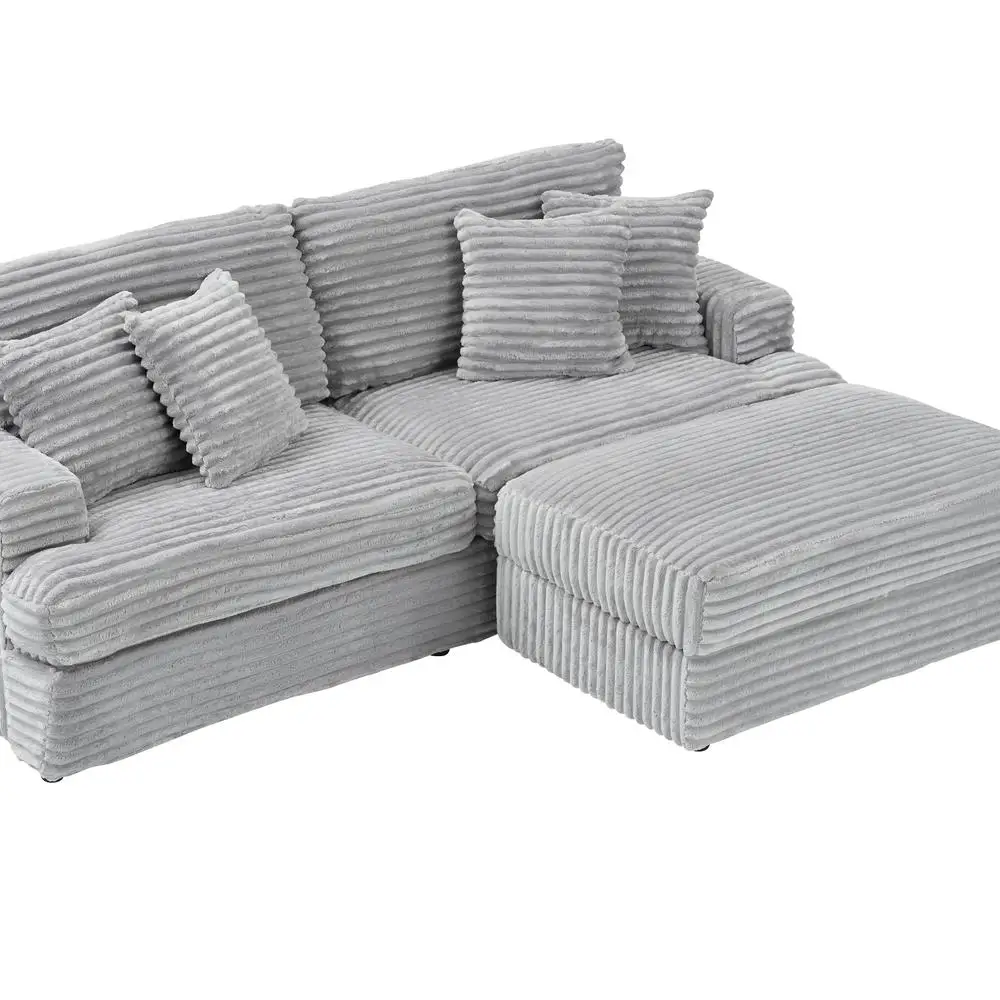 88.58 بوصة رمادي سروال قصير أريكة سحابة لينة رغوة الذاكرة غرفة المعيشة مكتب أنيق تخزين كسول الأريكة مع 4 الوسائد #5