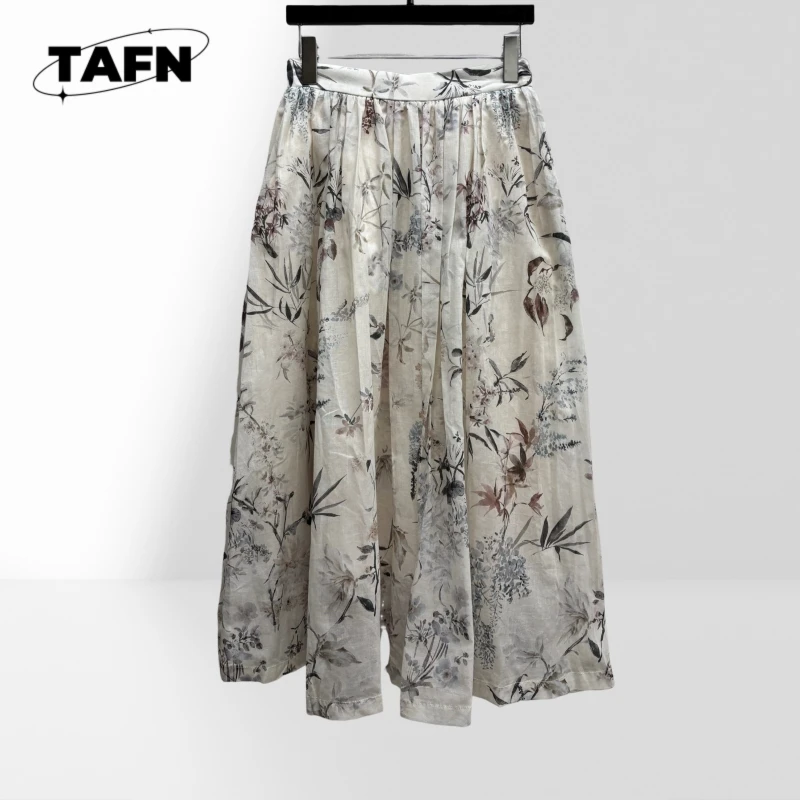 

25 Spring and Summer Plant Printing Long Skirt Retro Style Trendy Faux Leather Skirt – Fashionable Durable for Stylish AE1828