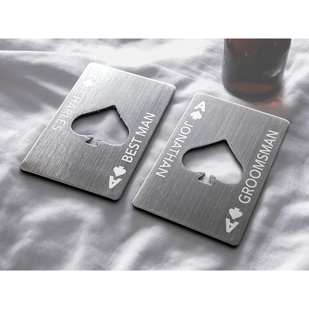 

Custom Ace of Spades Groomsmen Engraved Black Steel Bottle Openers Best Man Groom To Be Asking Gift Wedding Bachelorette Party