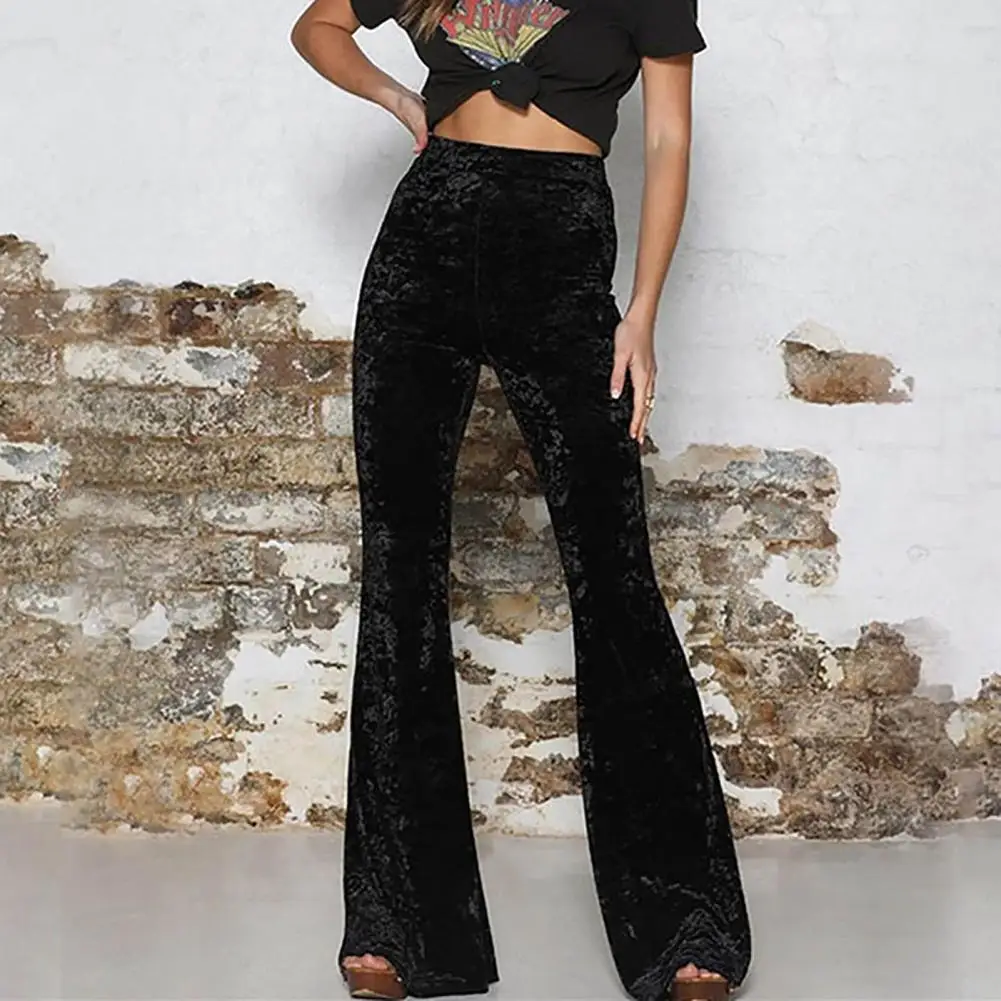 Women High Waist Velvet Pants Retro Solid Color Flared Pants Pantalones De Mujer High Waist Casual Trousers брюки женские