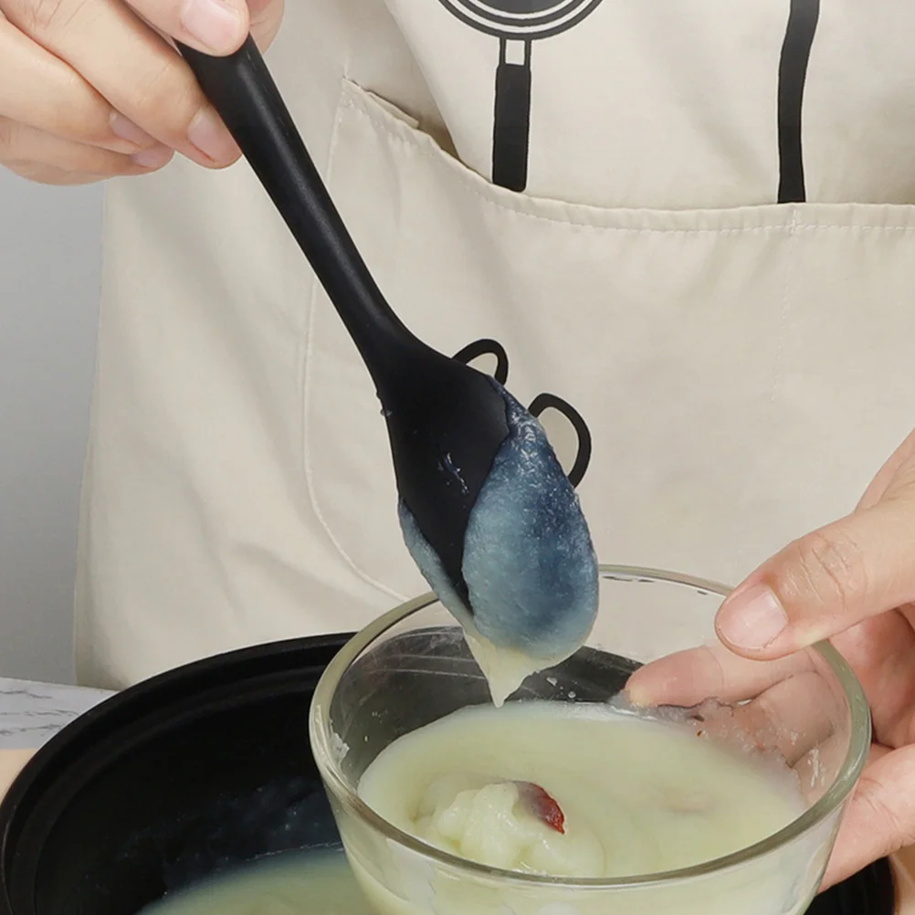 

Silicone Kitchen Spoon for Cooking Baking Stirring Mixing Black Nonstick Tool Portable Heat Resistant Soup Serving Spoons