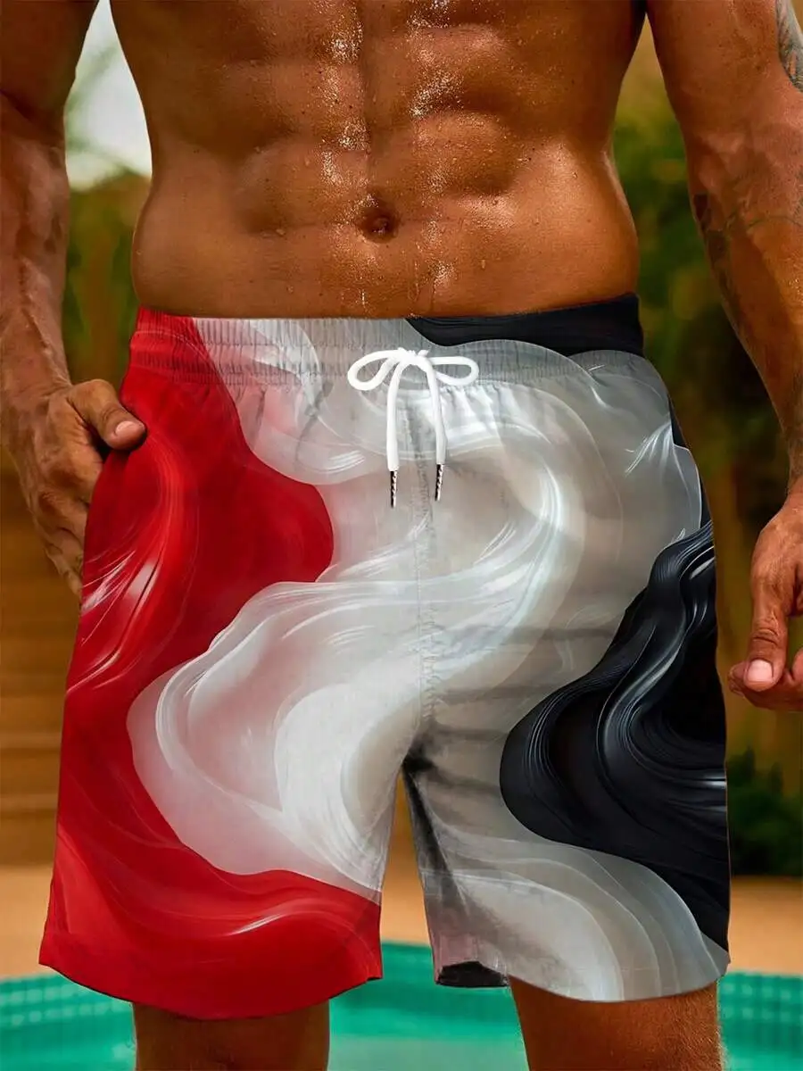 

Mens Beach Shorts Casual Quick Dry Printed Swim Trunks Abstract Art Design
