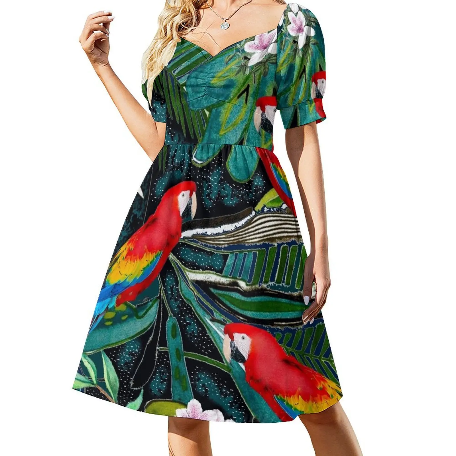 

Tropical Parrots Short-Sleeved Dress women's evening dresses 2025 dress women clothing 2025 new arrivals prom dress