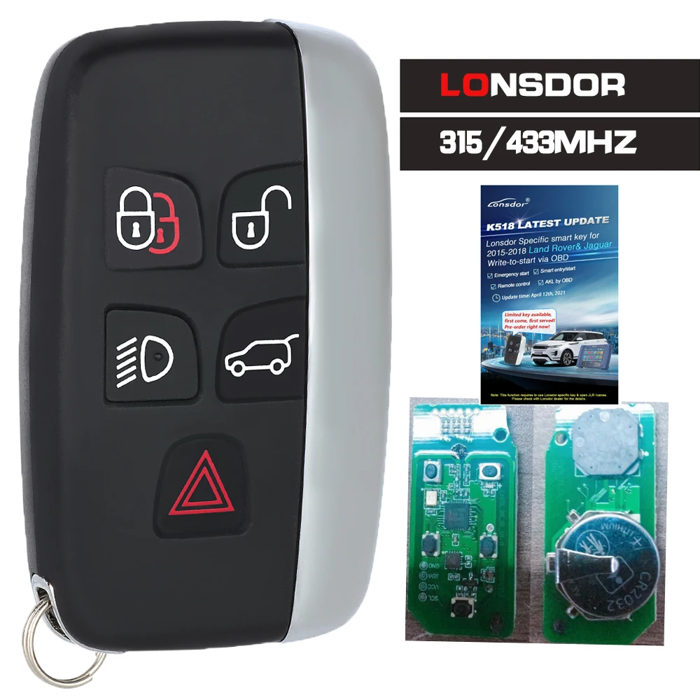 

Lonsdor Specific Smart Key 5 Buttons 315MHz/433MHz for 2015 2016 2017 2018 Land Rover Jaguar Word for Lonsdor K518