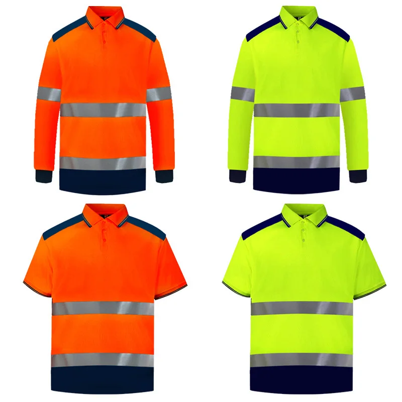 Camisas de alta visibilidad Polo de seguridad de manga corta Camisa reflectante de alta visibilidad con bolsillos Camisas de trabajo de alta visibilidad Uniformes de trabajo