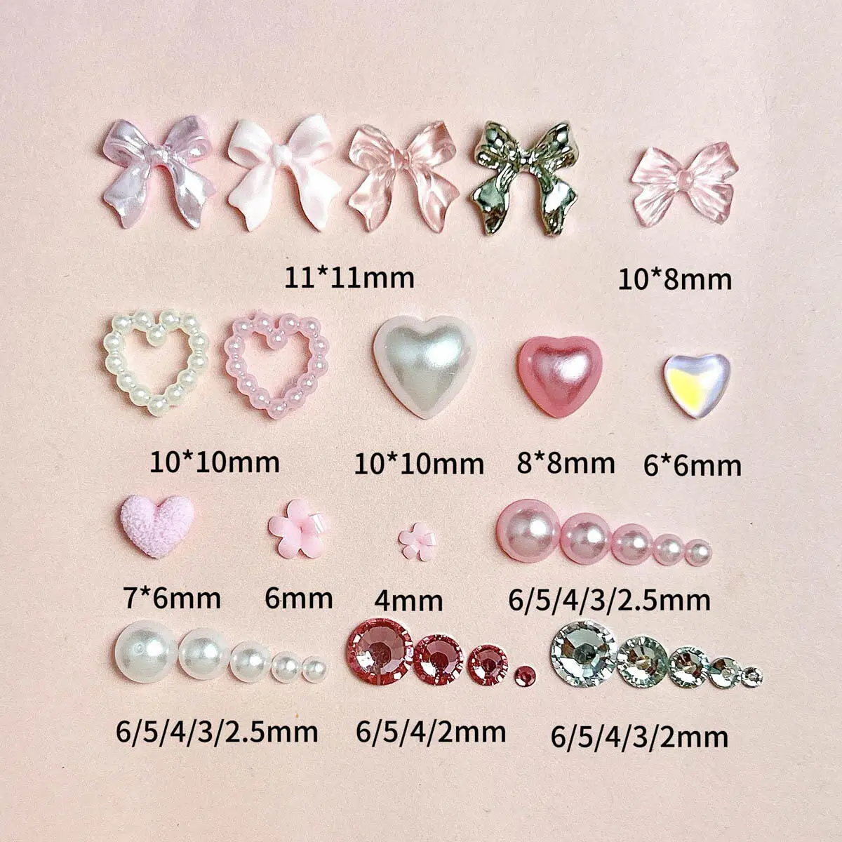 1 Box rosa weiße Harz Schleife Herz Nail Art Dekoration Mini Perle Strass Blume Nagel Charms handgemachte DIY Handwerk Zubehör