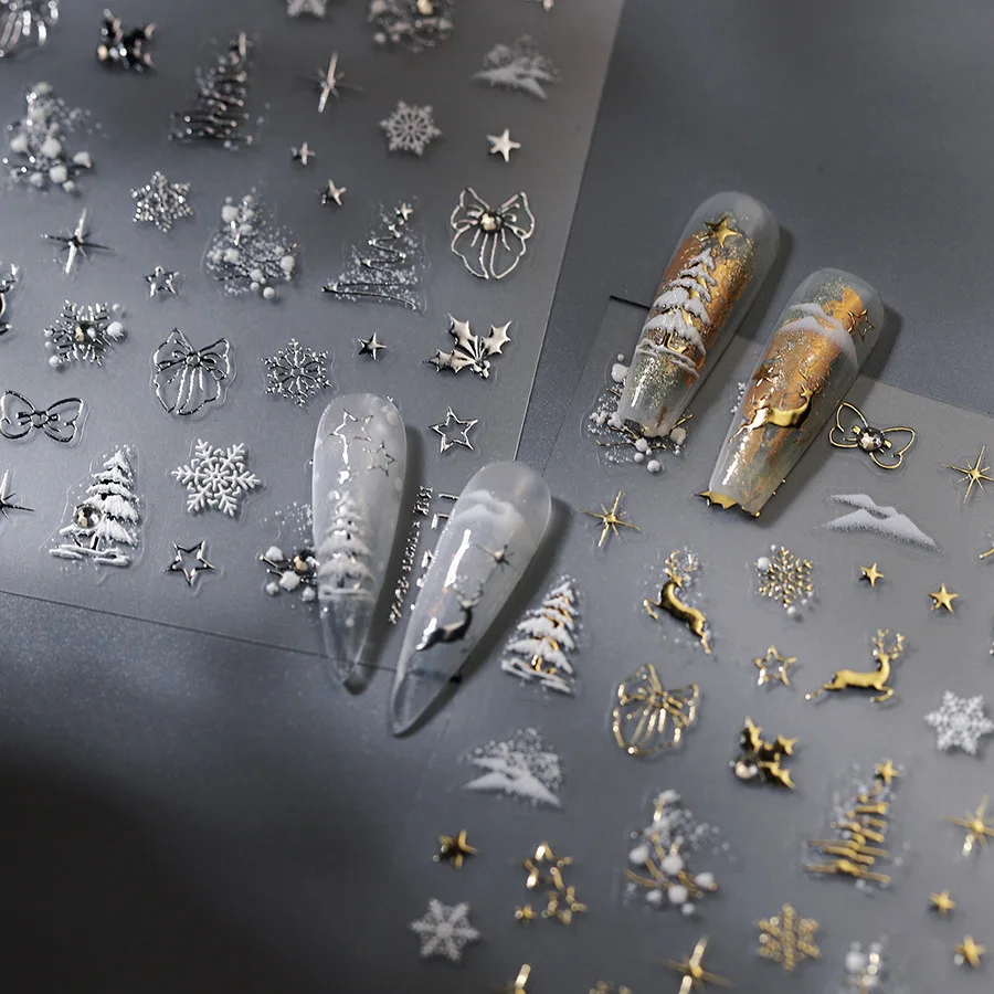 

Nail Stickers Light Luxury Christmas Tree Reindeer Winter Ice Crystal Snowflake Bow Star Waterproof Self Adhesive Premium