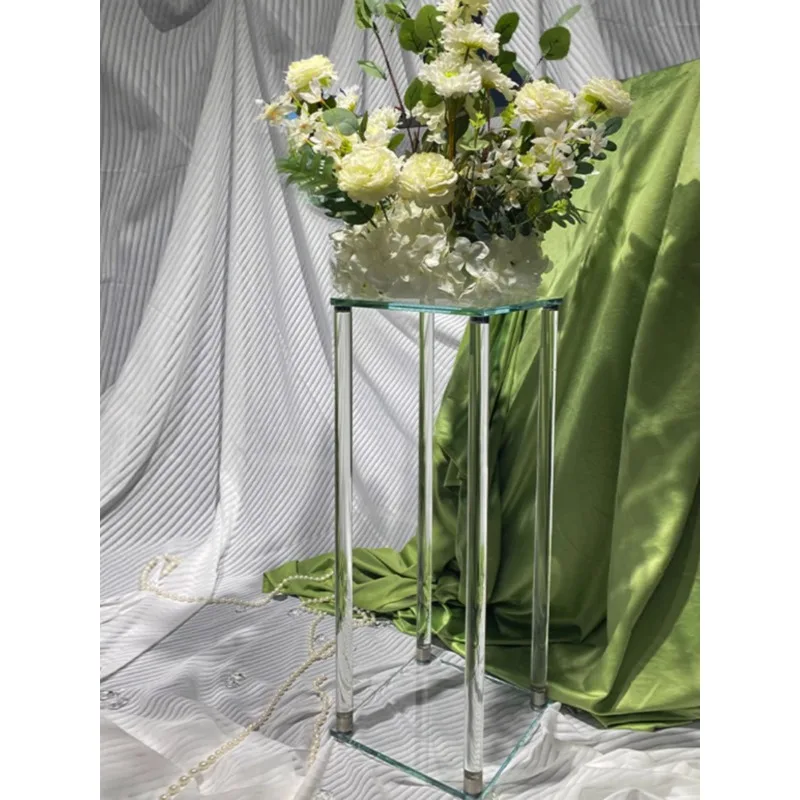 

New wedding props transparent square column crystal geometric road flower shelf table window decoration props.