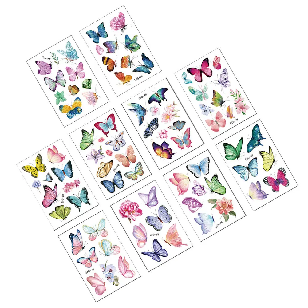 

10 листов временных татуировок, водонепроницаемые наклейки для декора тела, цветочный узор, для детей, на основе соевых чернил, ПЭТ-пленка, безопасные, экологичные