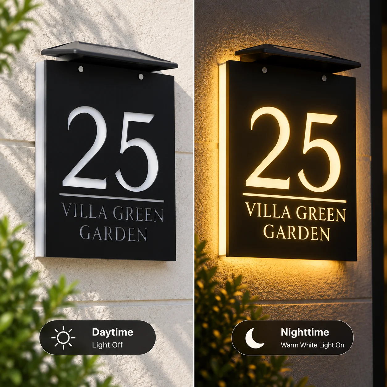 Outdoor Power Number - Plaque d'adresse LED solaire personnalisée, plaque