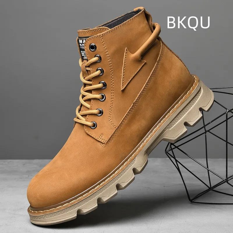 Leather Boots for Men Platform Non-slip Outdoor Round Toe Comfortable Trendy All-match Wear-Resistant Boots Spring Autumn Main