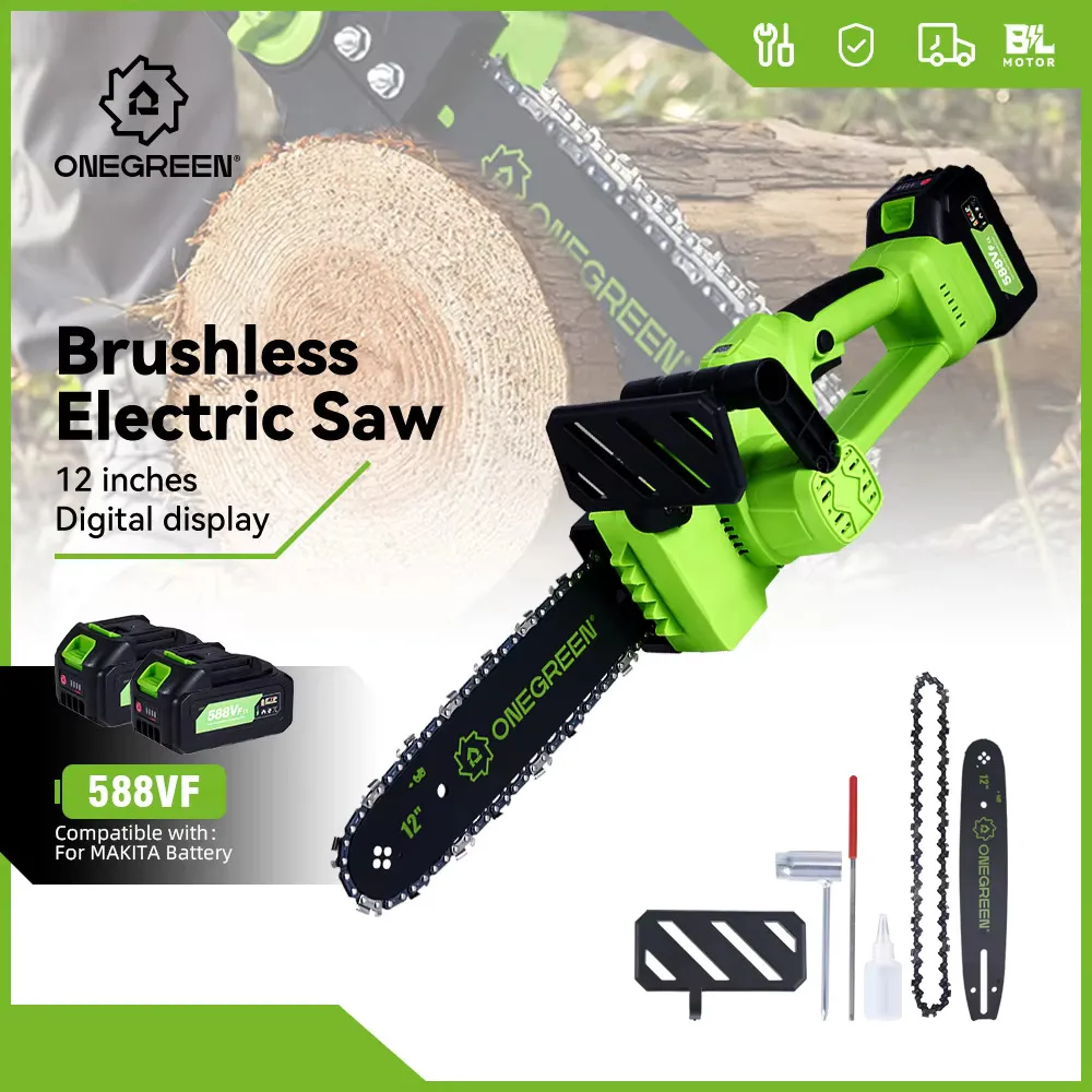 6000W 12 Inch Brushless Electric ChainSaw Cordless Battery Saw Portable Garden Woodworking Power Tool For Makita 18V Battery