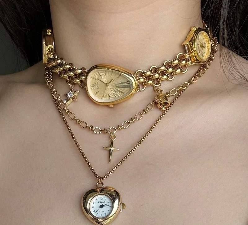 Haute Sense ins Wind Clock Watch Disc Subculture Multi-layer Necklace
