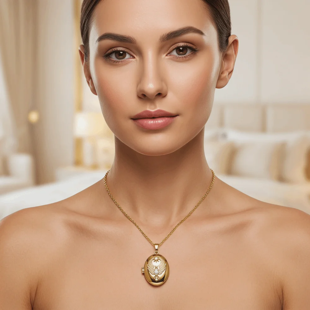 Stainless Steel Photo Frame Necklace Oval Shape Delicate Design Heart Photo Choker Romantic Zircon Accent