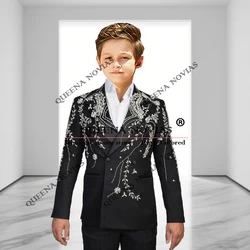 Luxury Boy's Suits For Wedding Party Crystals Beaded Blazer Pants 2 Pieces Children Celebrate Birthday Tailored Made Kids Dress