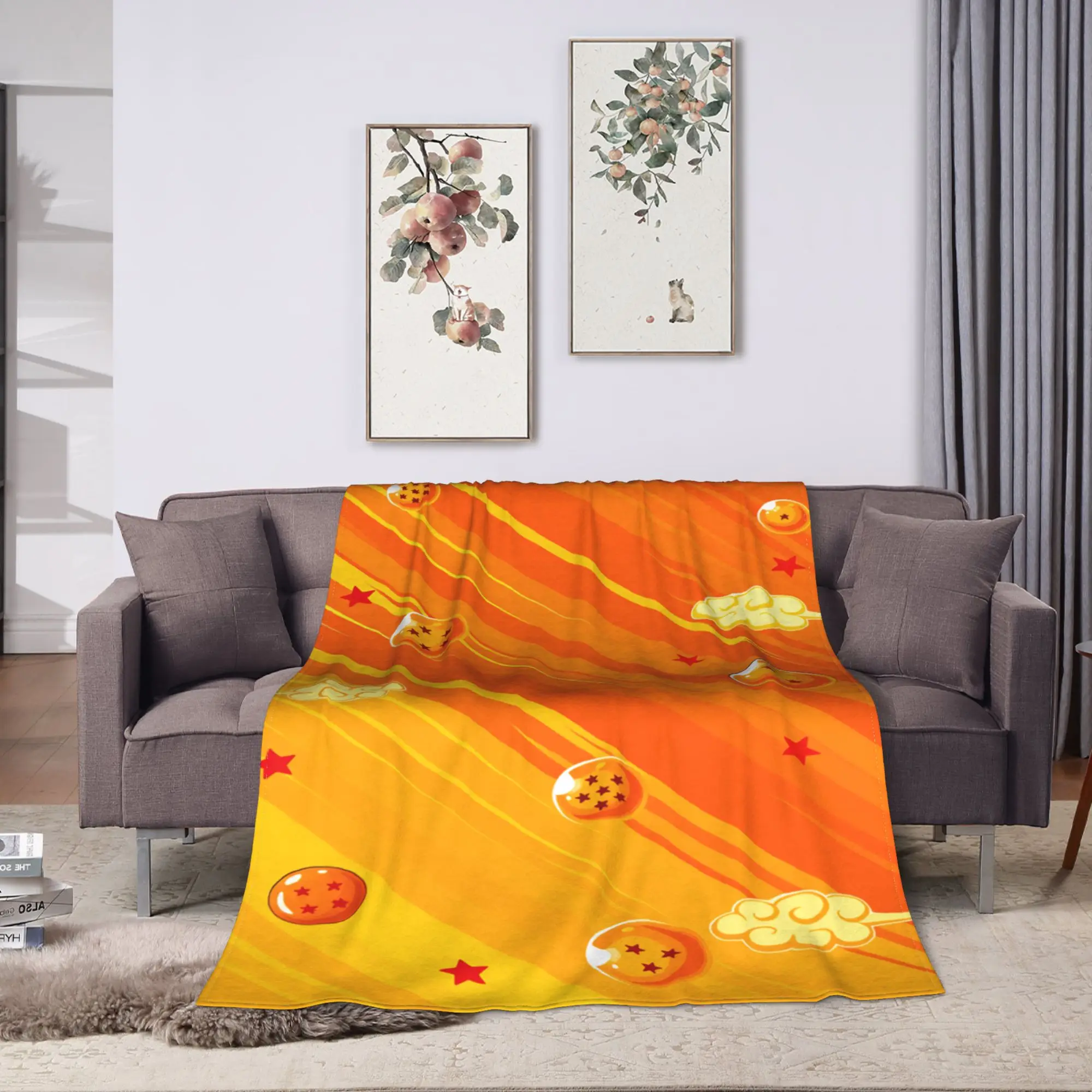 Super Soft Blanket Airplane Travel Minimal Orange Goku Dragon Ball Throw Blanket  Flannel Bedspread For Living Room Bed Cover