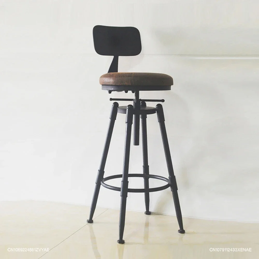 Retro Iron Bar Chair Counter Stools Rotating Lifting Adjust Seating Height 70-90cm Stool Modern Minimalist Backrest Furniture