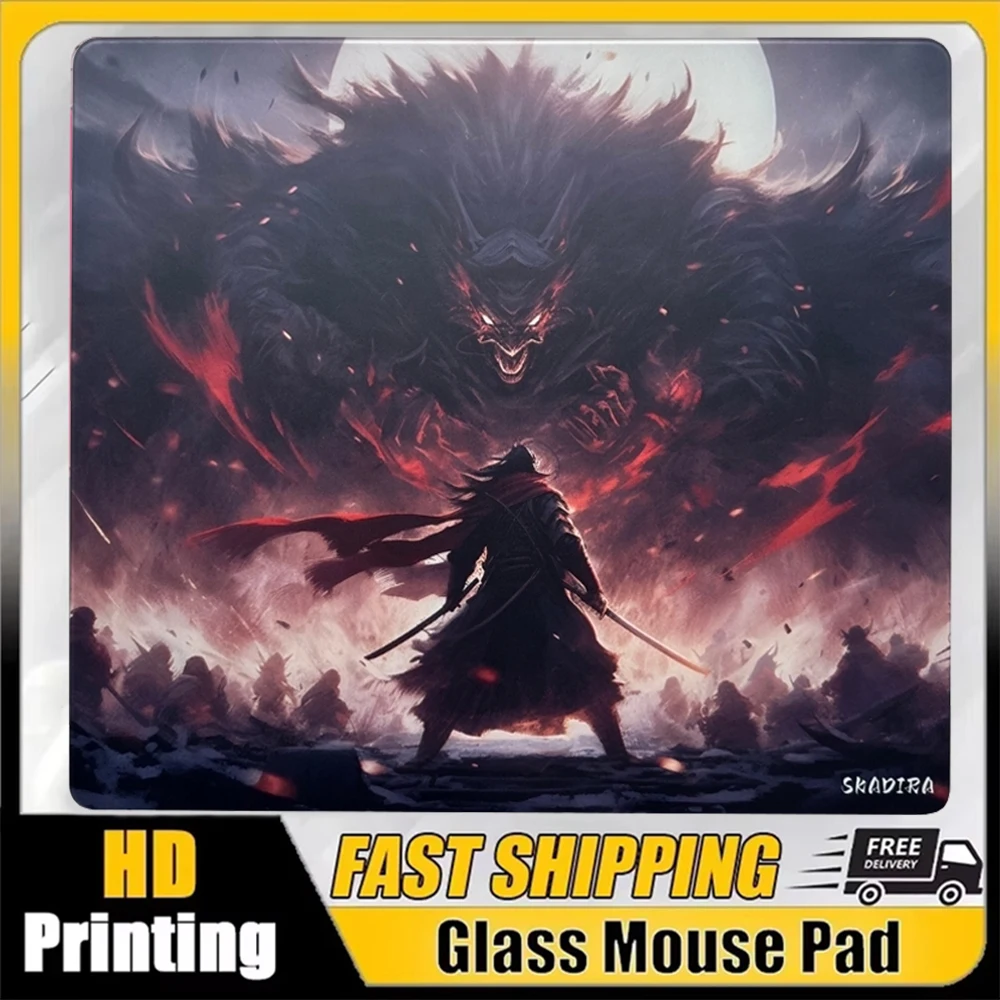 S-Skadira The Final Battle Glass Mousepad Micro-etched Surface Non-slip FPS Special Tempered Glass Black Mouse Pad for Gamer