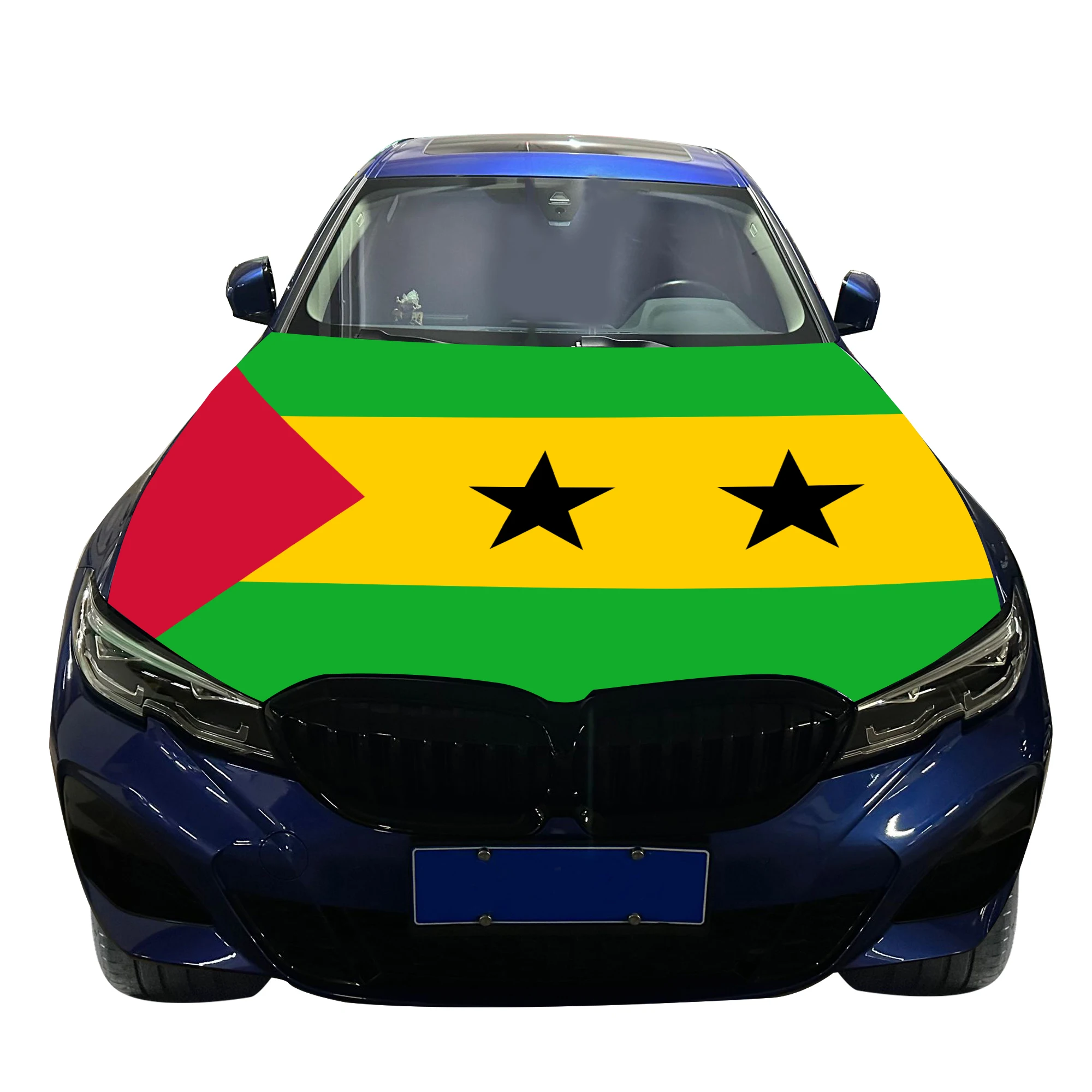 Sao Tome and Principe Car Hood Cover Flag  Universal Size Elastic Polyester 120x150cm for Car Decor