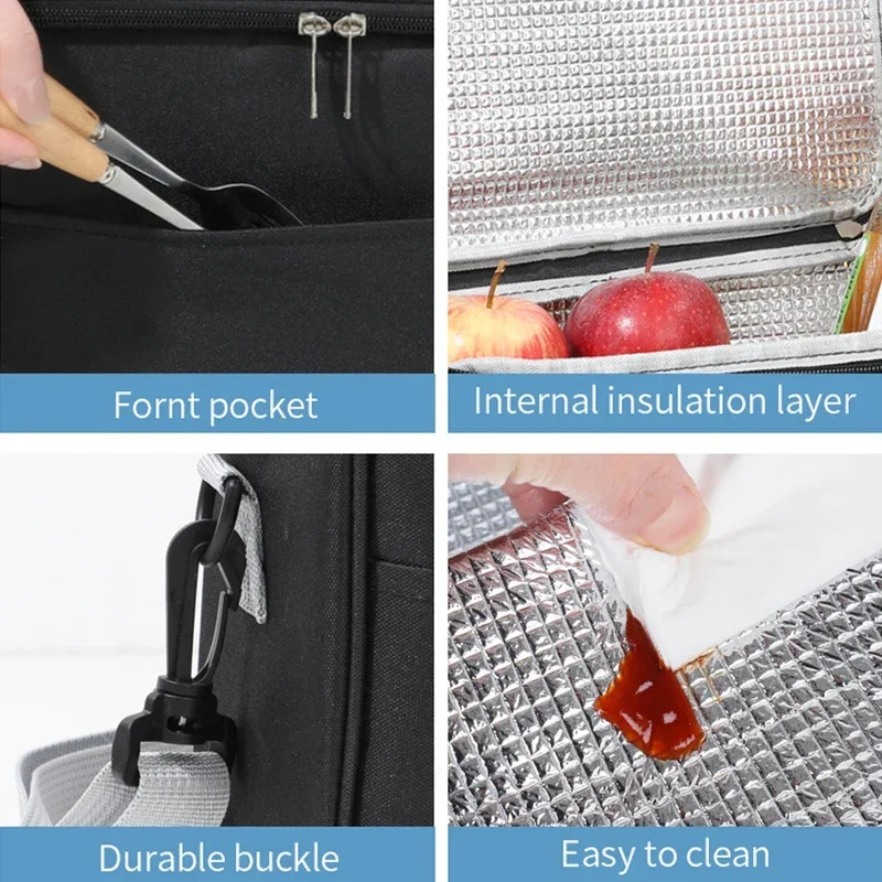Waterproof Portable Lunch Bag Food Thermal Box Durable Office Cooler Lunchbox with Shoulder Strap Picnic Bag for Couples Unisex image 5