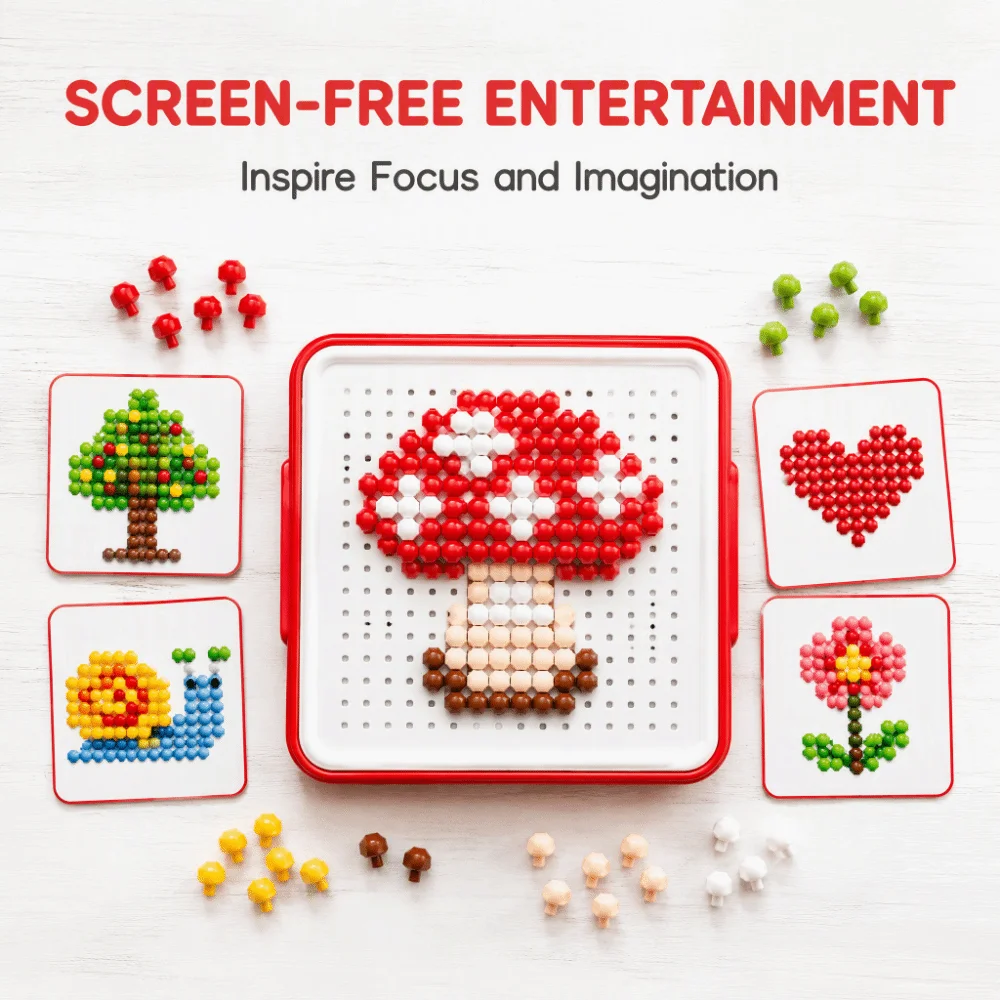 3D Pegboard Puzzle Set Colorful Patterns Mushroom Shaped Pegs Mushroom Nail Pegboard Perforated Board Focus Training