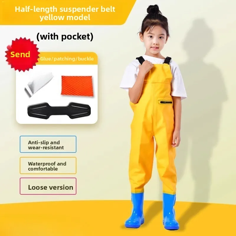 Children's sea-catching one-piece water-playing clothes, full-body waterproof rain pants and rain boots