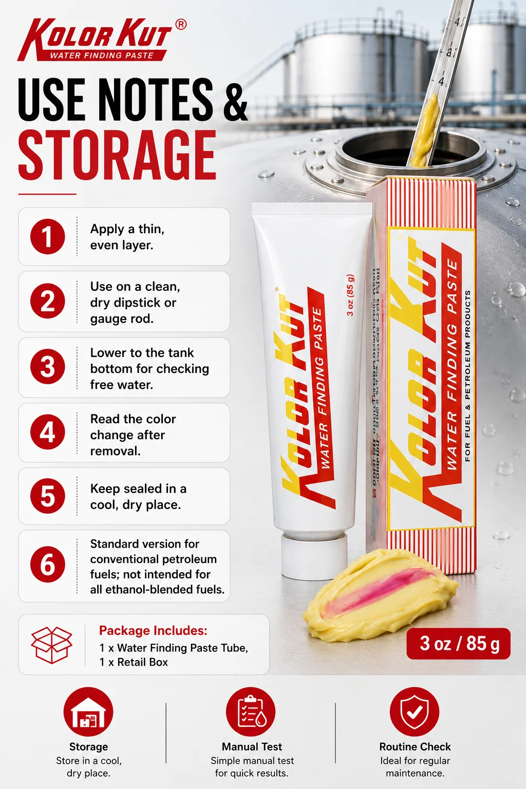 Original Kolor Kut Wasserfindungspaste 3oz Ölstandsanzeigepaste zur Kraftstoff-Wasser-Niveau-Erkennung Petroleum-Testwerkzeug – Detail 8