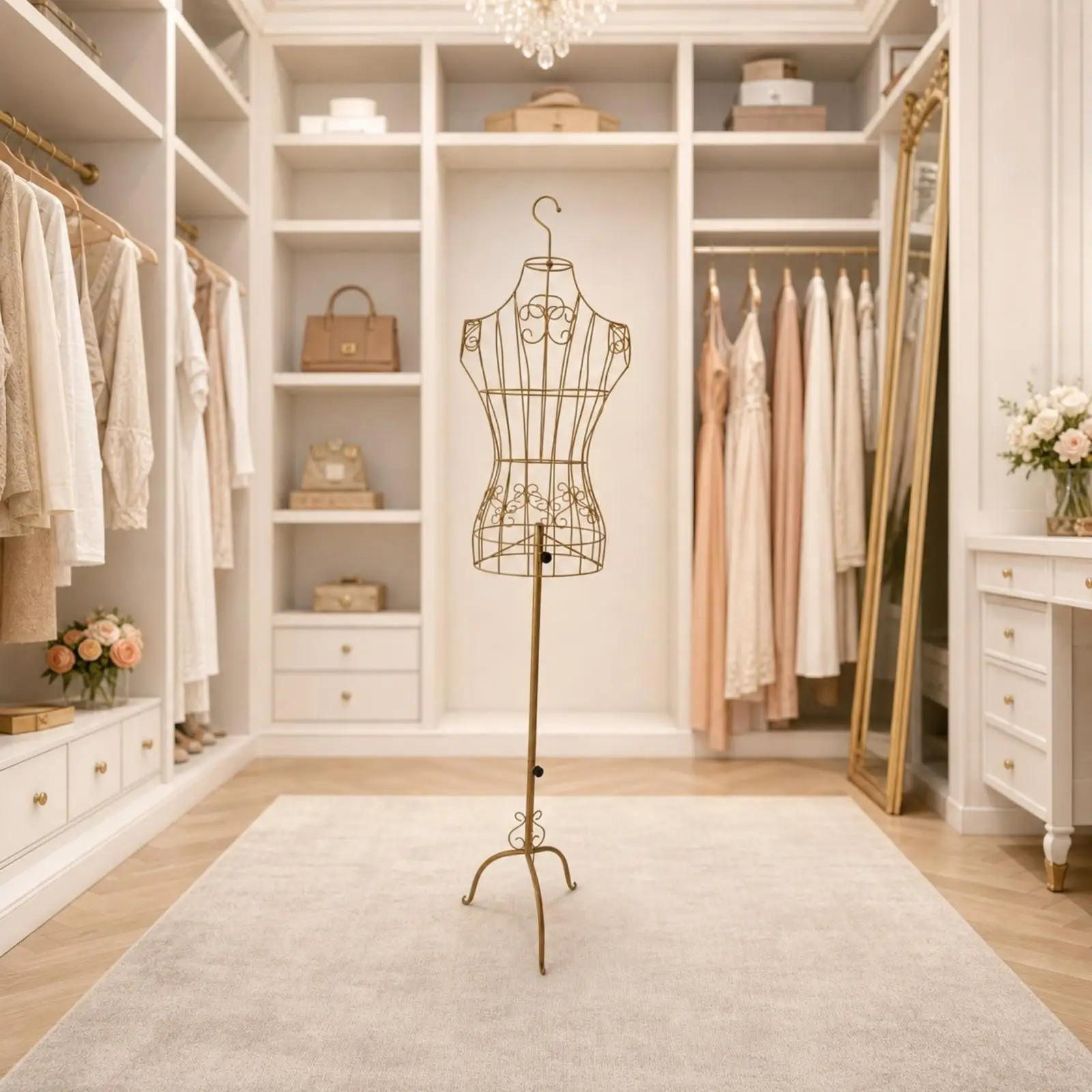 Decorative Scrollwork Iron Mannequin Dress Form Rack for Home Vanity Area Event Styling Showcase
