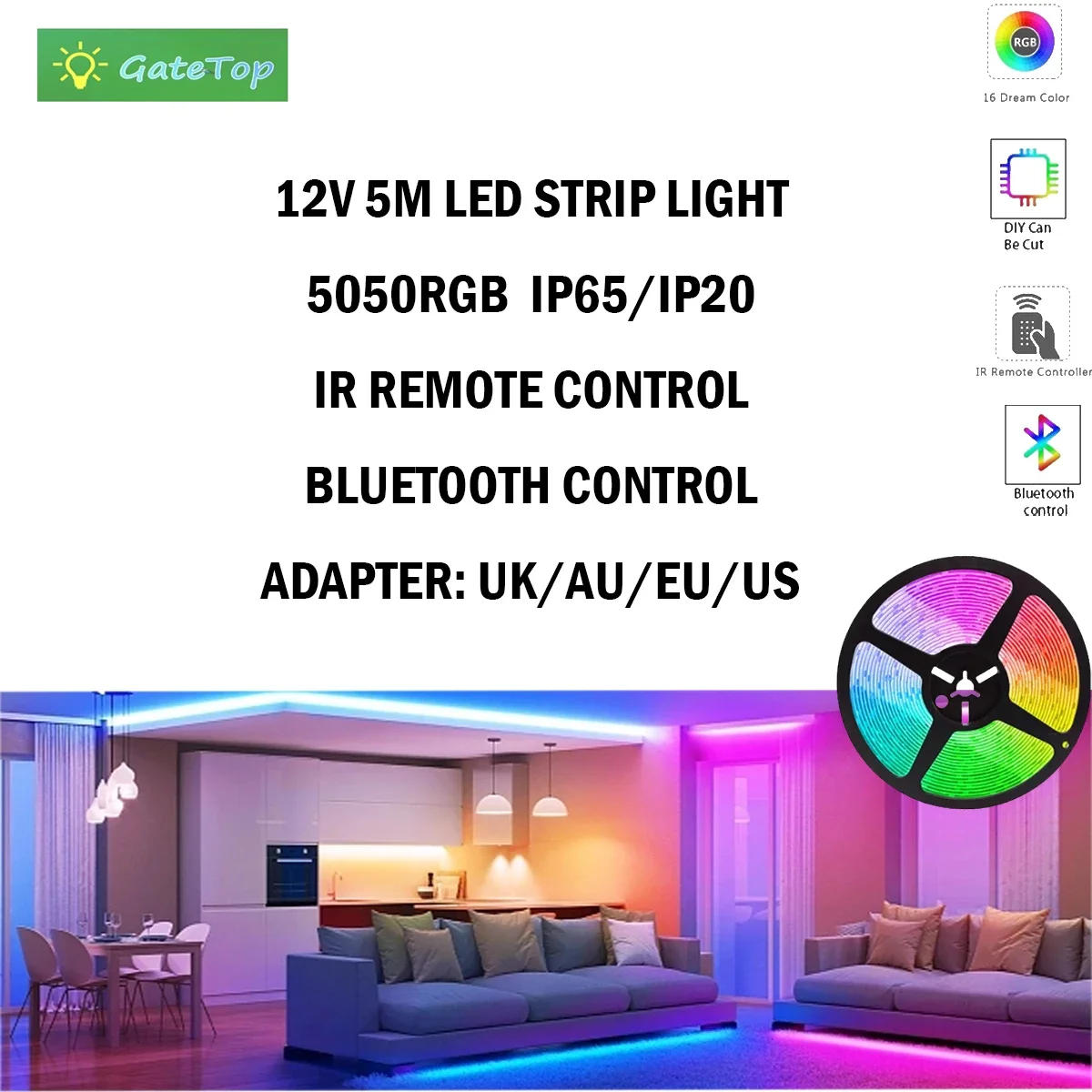 

1-5P Led lamp with Ip65/IP20 RGB infrared/Bluetooth remote control 5050 Flexible lamp with diode for TV background lighting Led