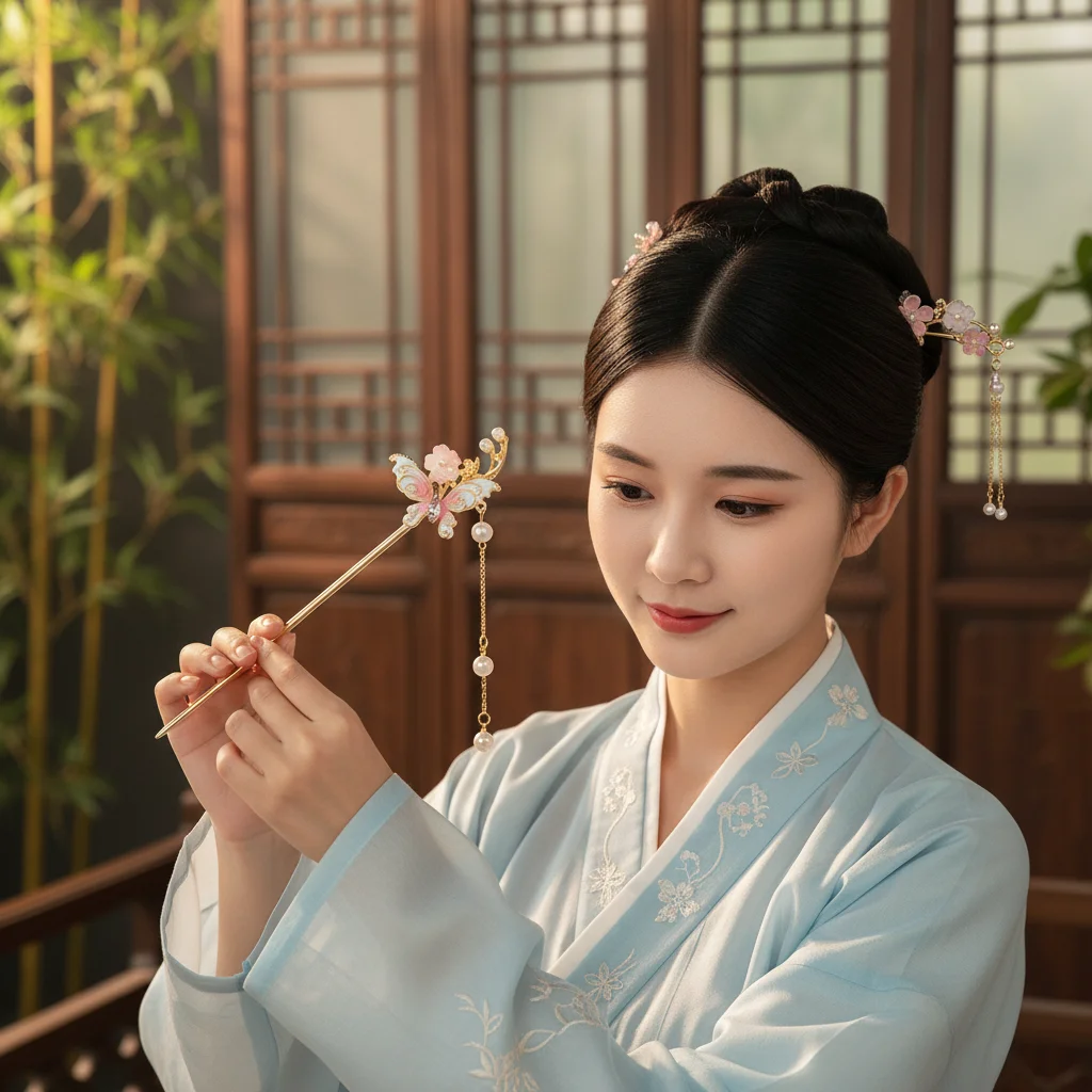 Vintage Hairpin For Women Chinese Style Butterfly Flower Tassel Hair Stick Updo Hanfu Dress Headwear Jewelry Hair Accessories