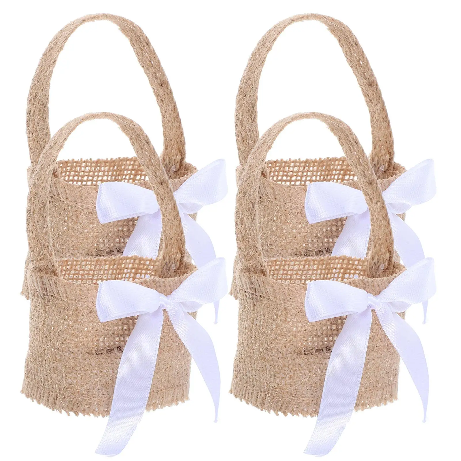 

4 Pcs Off-road Burlap Candy Bag Travel Flower Girl Baskets Girls Wedding Favor Bags
