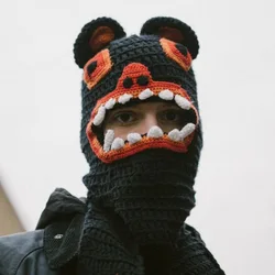 Cute Funny Ski Mask Knitted Creative Panther Hat Full Face Cover Winter Balaclava Outdoor Cold Weather Skiing Riding Hippop Caps