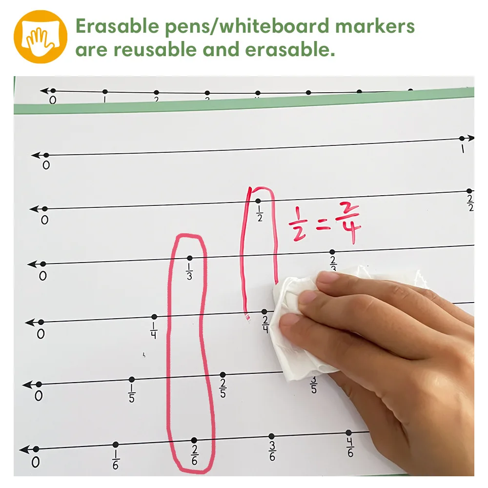 Erasable Fraction Chart 10 PCS Double-sided Teaching Aids for Children Mathematics Fraction Learning