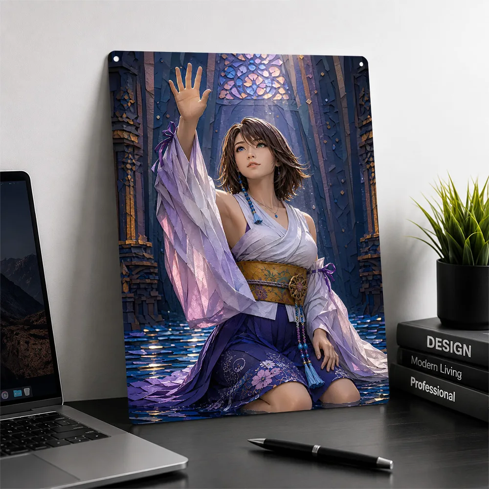 Yuna From Final Fantasy X Personalized 3D Textured Metal Poster Wall Art Tinplate Sign for Decoration Room Ornaments Funny Signs