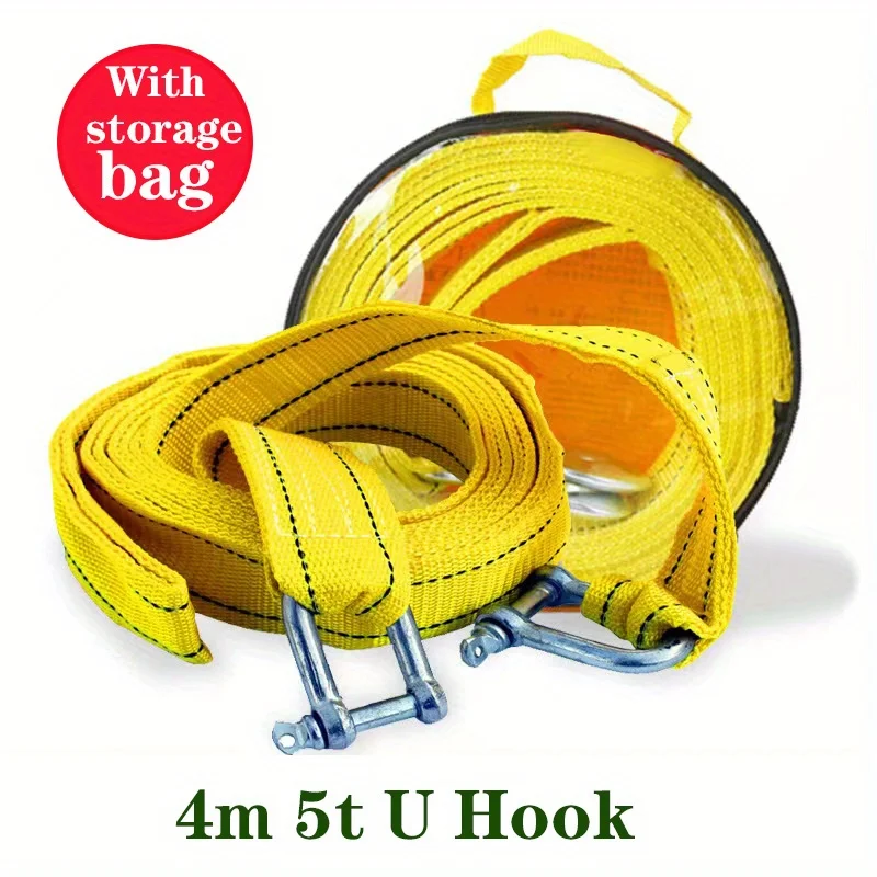 4 meters Heavy Duty 5 Ton Car Tow Cable Towing Pull Rope Strap Hooks Van Road Recovery U-hook Eagle Claw Hook