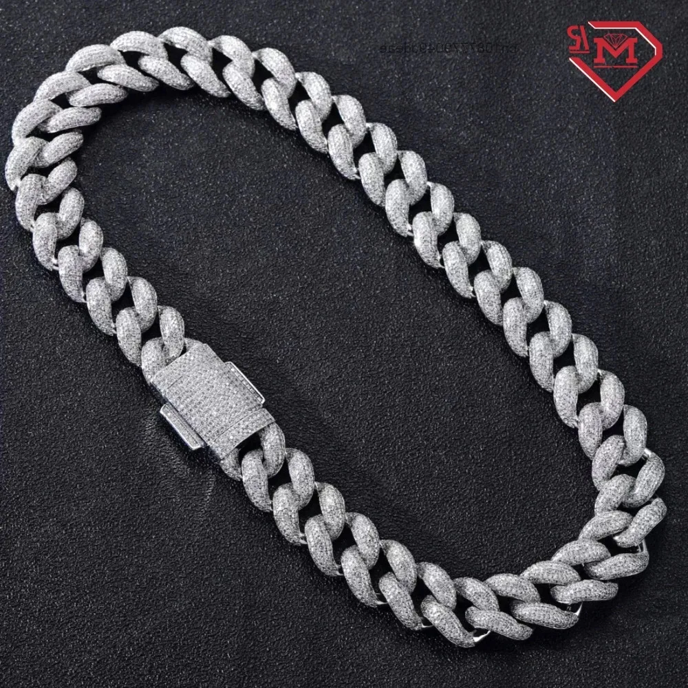 

Hiphop 18MM Choker Cuban Necklace 925 Sterling Silver Iced Out Moissanite Cuban Link Chain