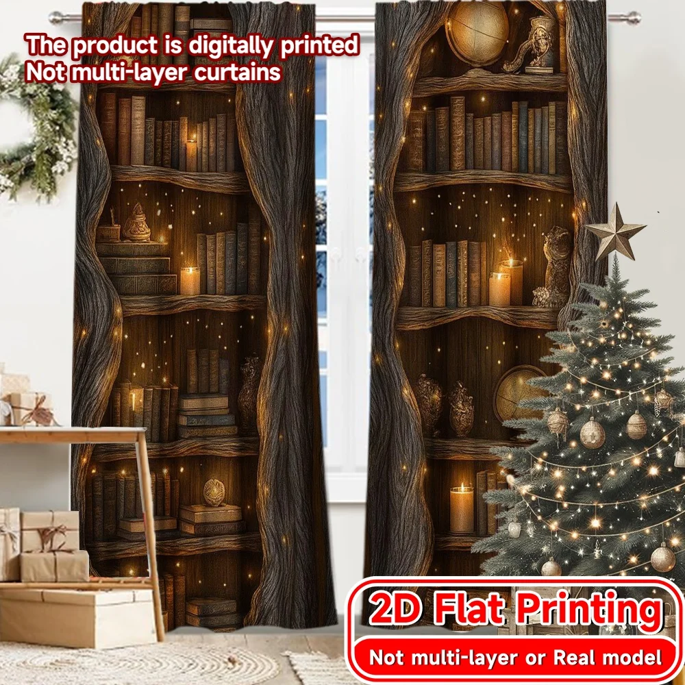 2D Flat Printing,2pcs Enchanted Bibliotheque Chic Print Curtains Versatile Fabric Curtains Home Decor Ldeal for Bedroom,