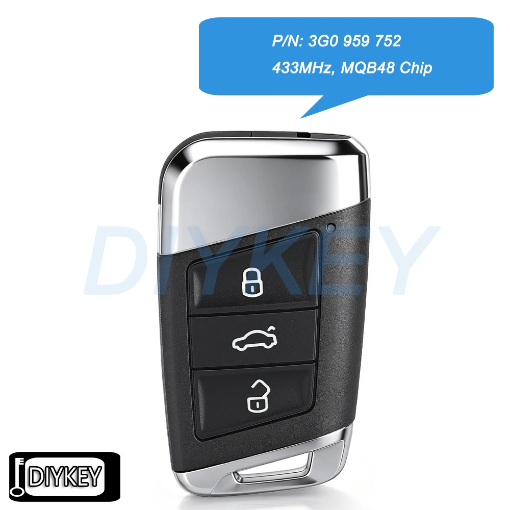 3 Buttons KYDZ Smart Remote Car Key Fob 433MHz MQB48 Chip for Volkswagen Passat B8 Magotan Superb A7 2015-2020 P/N: 3G0 959 752