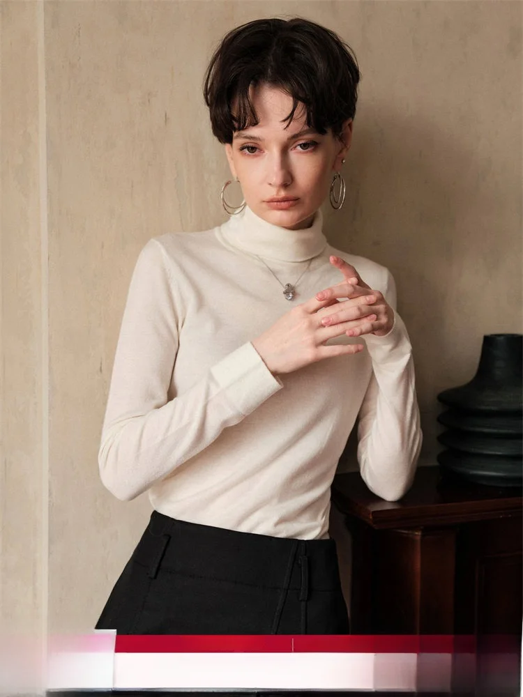 

Женский шерстяной свитер CHILL ZOEY с высоким воротником, базовый трикотажный джемпер, комфортный крой, длинный рукав, однотонный, для повседневной носки