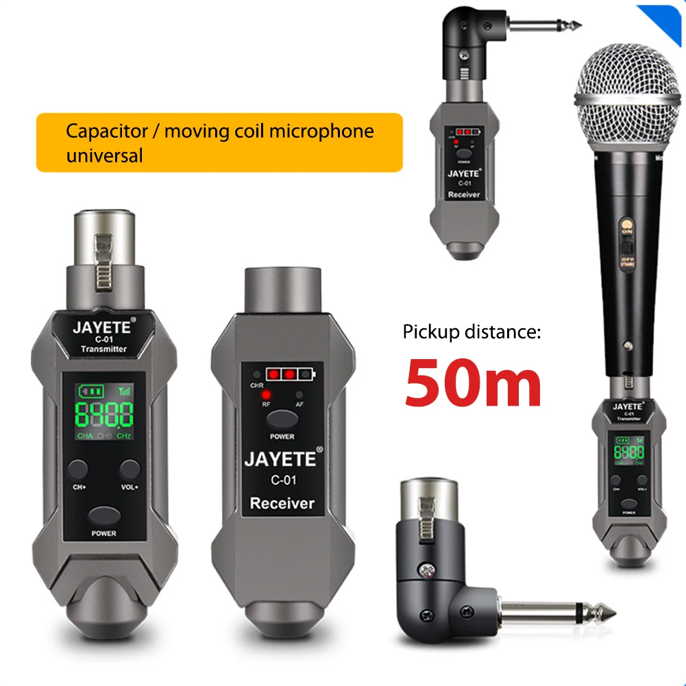 UHF Wireless Microphone XLR Transmitter Receiver HD Display XLR Mic Adapter 30m-50m Rang 48V for Dynamic Microphone Audio Mixer