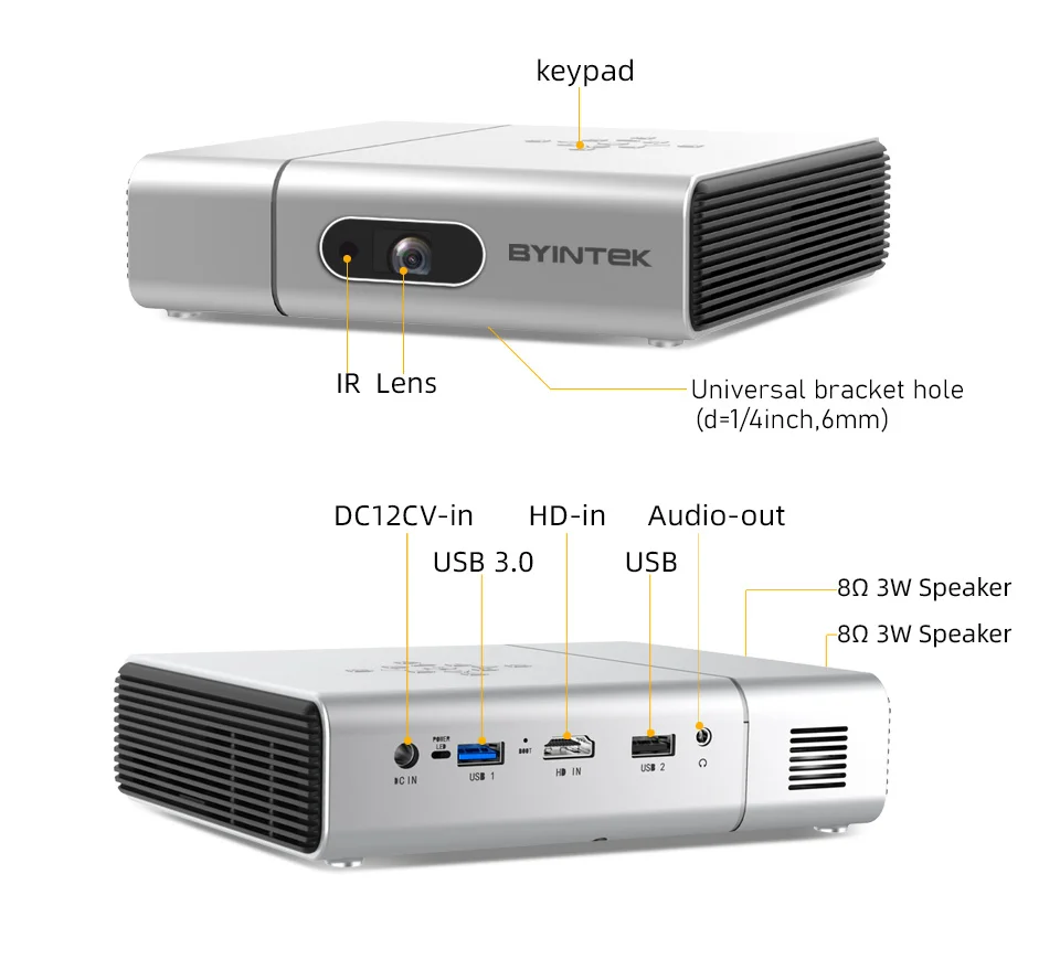 BYINTEK U50 Pro DLP Mini Proyector 4k Video Projector 3D 4K Mini Pocket Phone  Mobile DLP Projector For Home Cinema