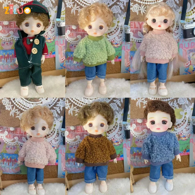 16cm Fashion BJD Doll for Girls Boys 1/8 Winter Cotton Sweater Beautiful Kawaii Face Toys Dolls for Kids Birthday Gift Xmas