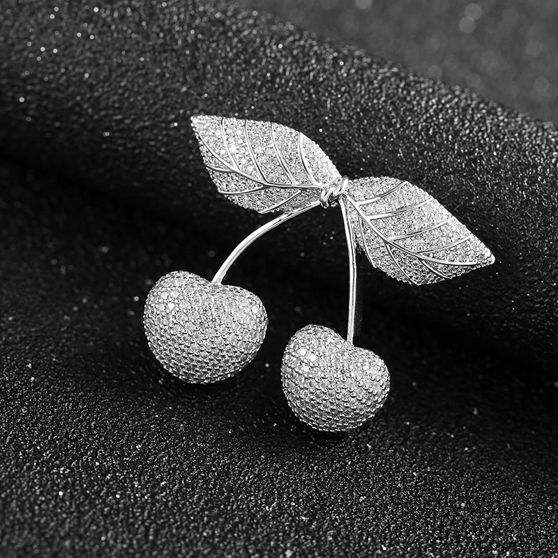 المبهر كامل الزركون معبد الكرز النحاس التلبيب دبابيس المبهر الفاكهة على شكل دبابيس النحاس جميلة النساء الفتيات فستان الصدار