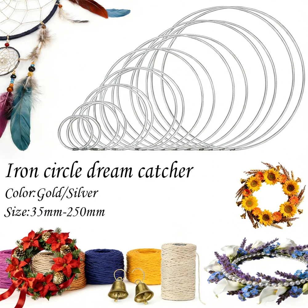 

2-10pcs Multi-Size Metal Rings Set, 35-250mm DIY Dreamcatcher Hoops for Macrame Crafts, Wind Chimes & Home Decor
